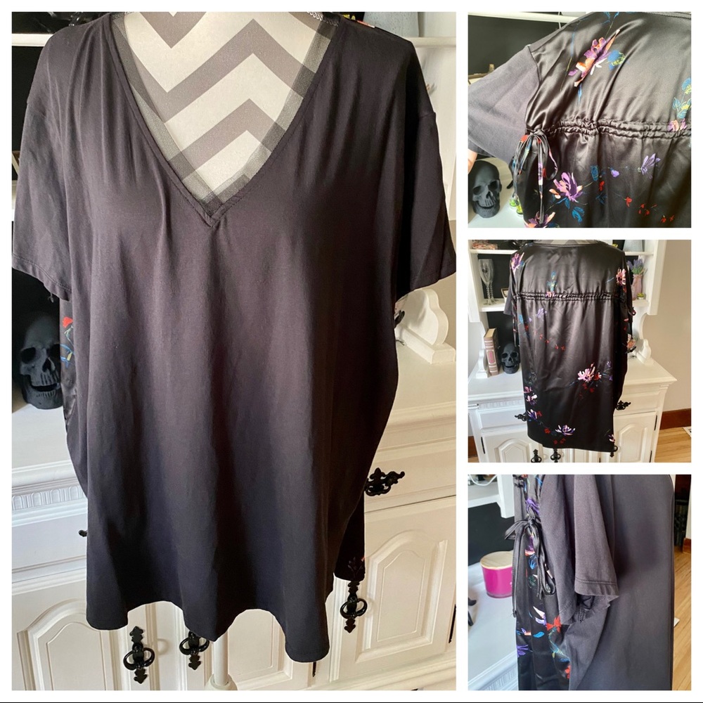 Black Floral Print Back Top